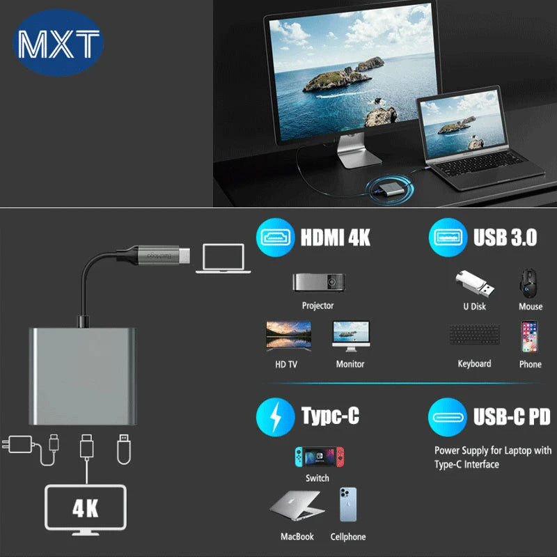 Type-c 30HZ HDTV Adapter USB C 4K HDMI 3 0 100W PD Charging Connect