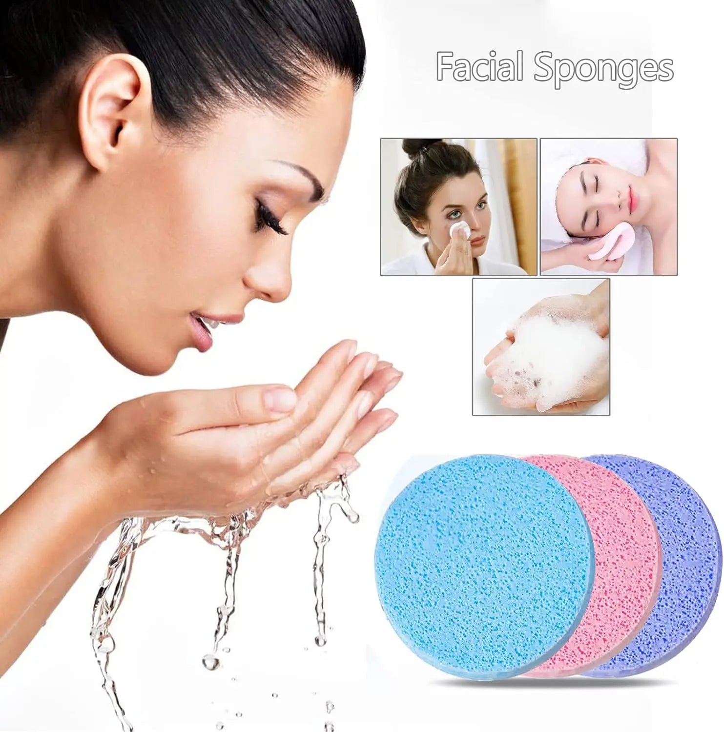Compressed Facial Cleansing Pads – Sponge Makeup Remover 10/50/100pc