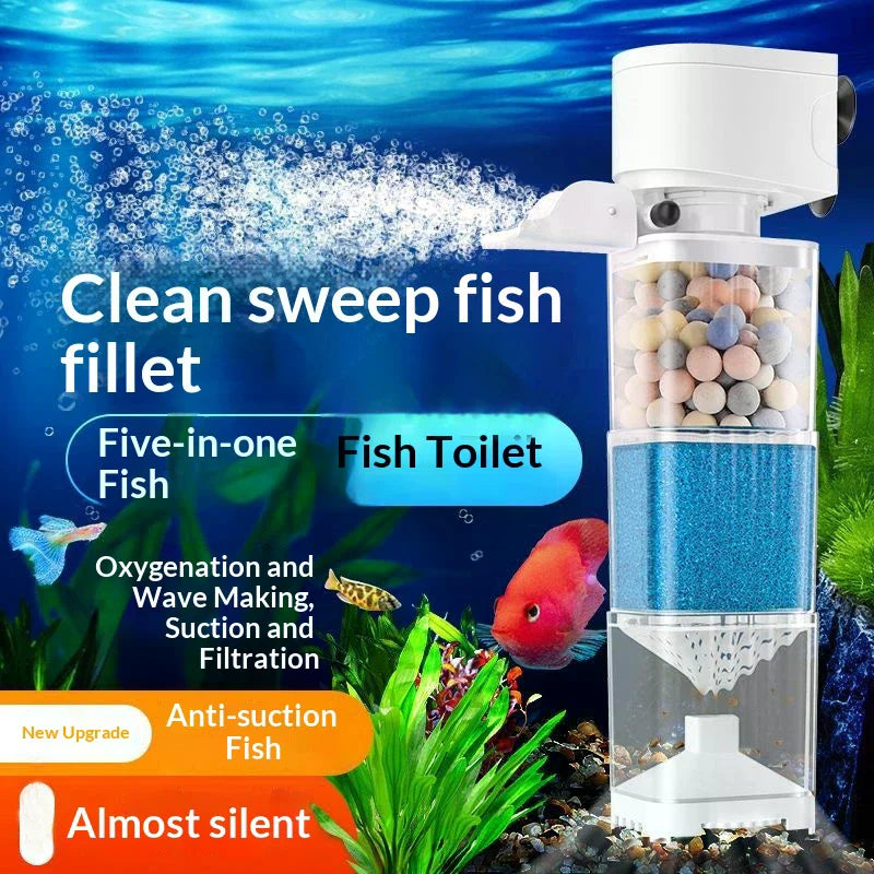 6 In1 Aquarium Filter Pump Fish Tank Submersible Silent Air Oxygen Aerator Filter Internal Water Pump Aquarium Wave Maker 220V Zpaxo