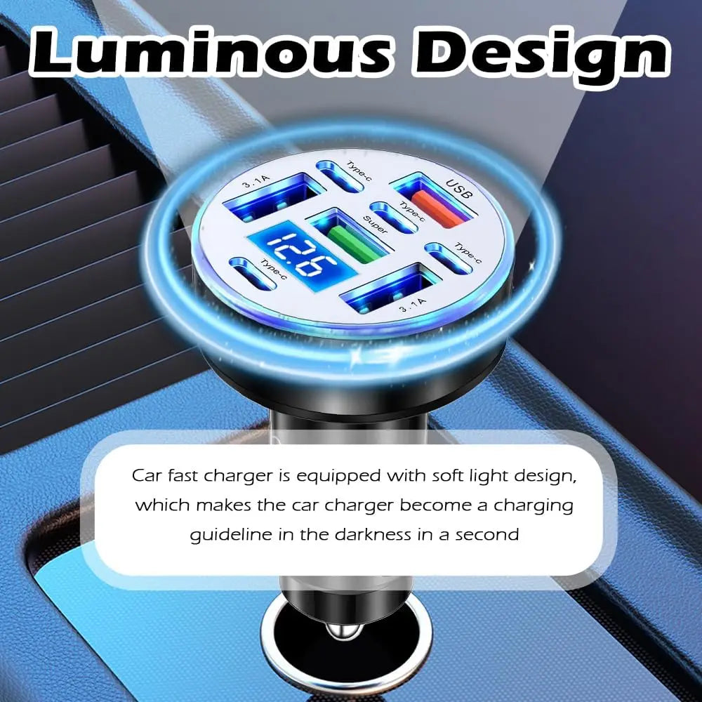 UYUXIO Multi Port USB C Car Charger Adapter 1 Voltage Display Iight