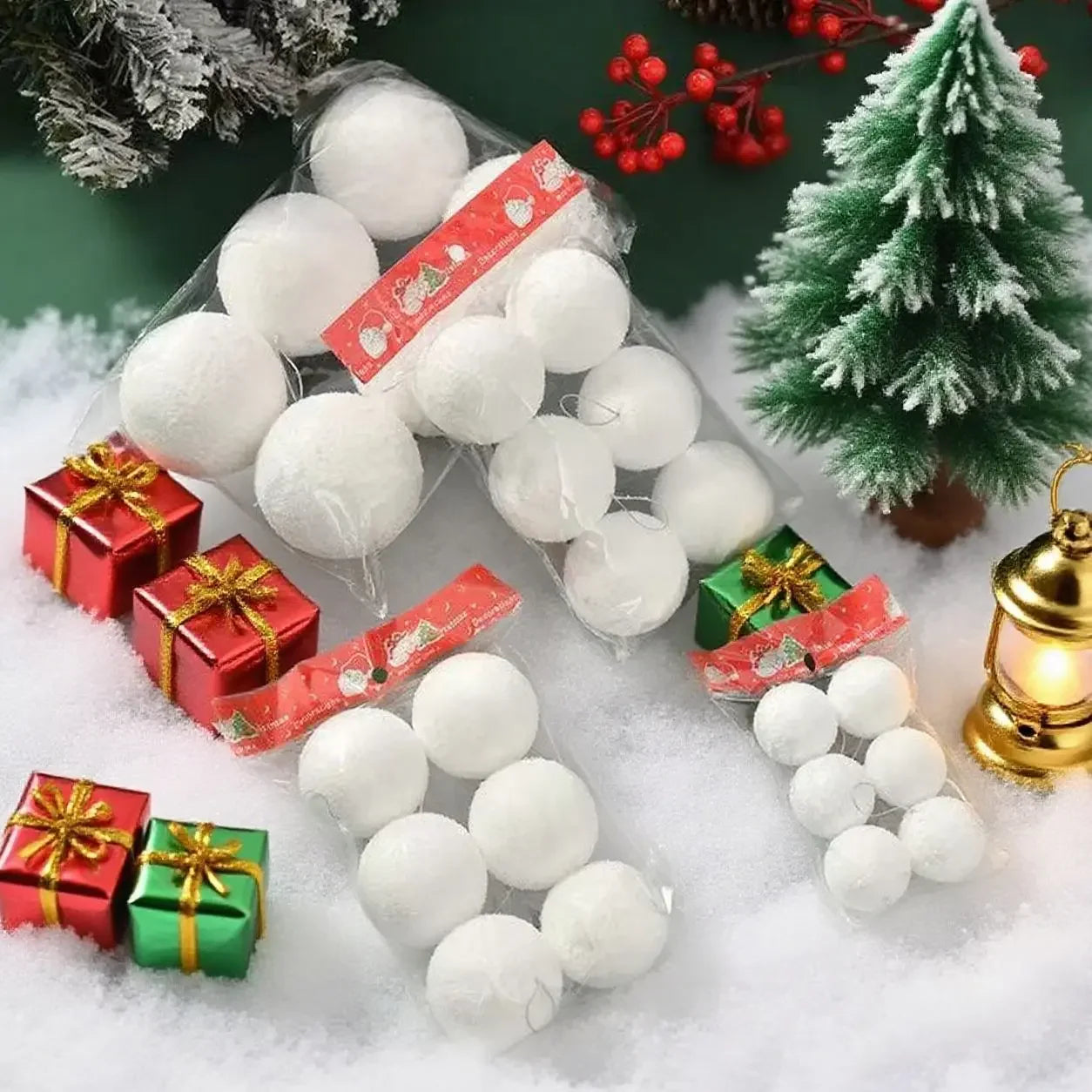 4 White Foam Christmas Balls Reusable DIY Snowball Ornaments Xmas