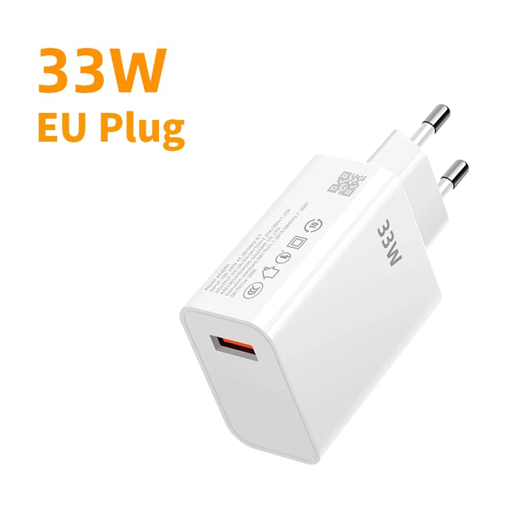 33W USB Fast Charger & 6A USB-C Cable | QC 3.0 Compatible USB Fast Charger Zpaxo EU Plug