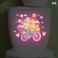 Glow-In-The-Dark Lotus Dahlia Bicycle Flower Toilet Stickers Self-Adhesive Removable UV Night Decal Wall Stickers Bathroom Decor Zpaxo A4