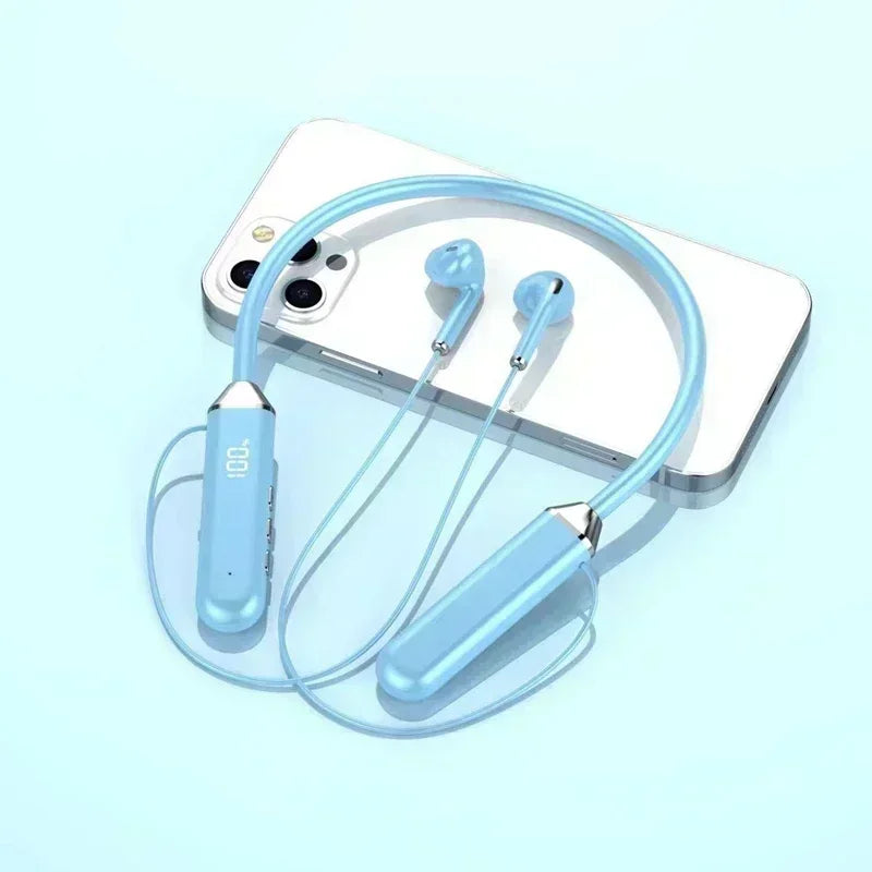 Wireless Neckband Bluetooth Earphones Sound Stereo Battery Display HD Zpaxo blue