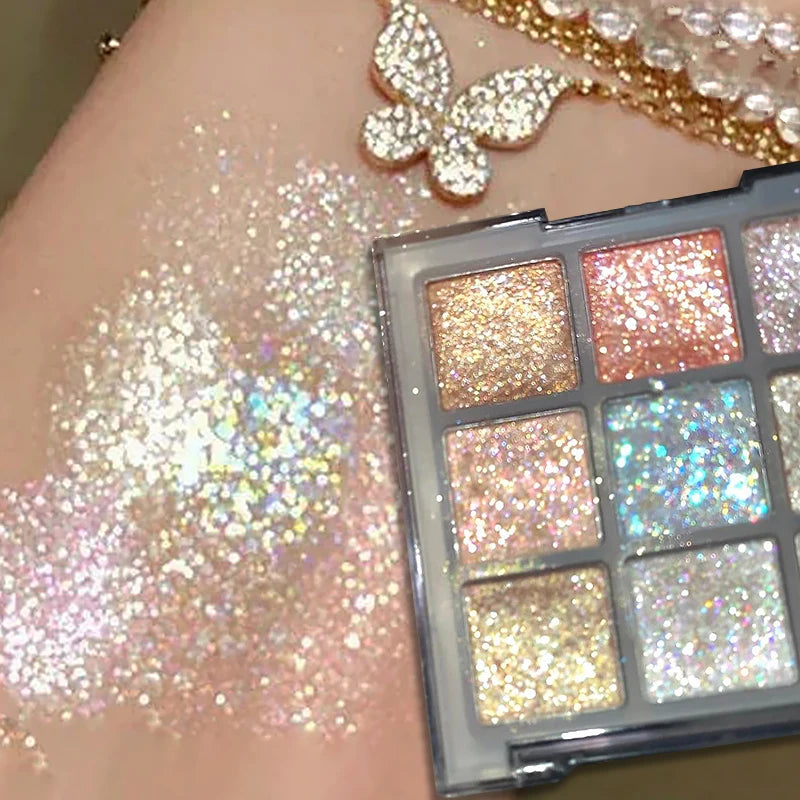9 Colors Glitter Eyeshadow Palette Earth Color Pearlescent Eye Shadow Shimmer Highlights Sparkling Sequin Blue Purple Eye Makeup Zpaxo