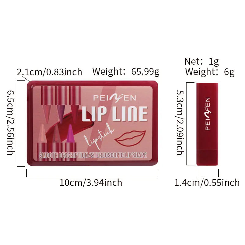 6-color Lipliner Durable Waterproof Fade Resistant Does Not Stick Cup