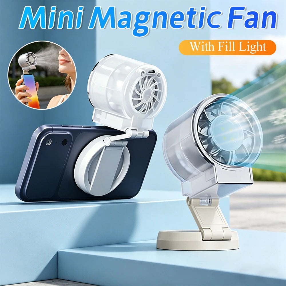 Multifunctional Magnetic Clip-on Fill Light Mini Fan, Portable Outdoor Mini Fan Live Streaming Selfie Folding Handheld Small Fan Zpaxo