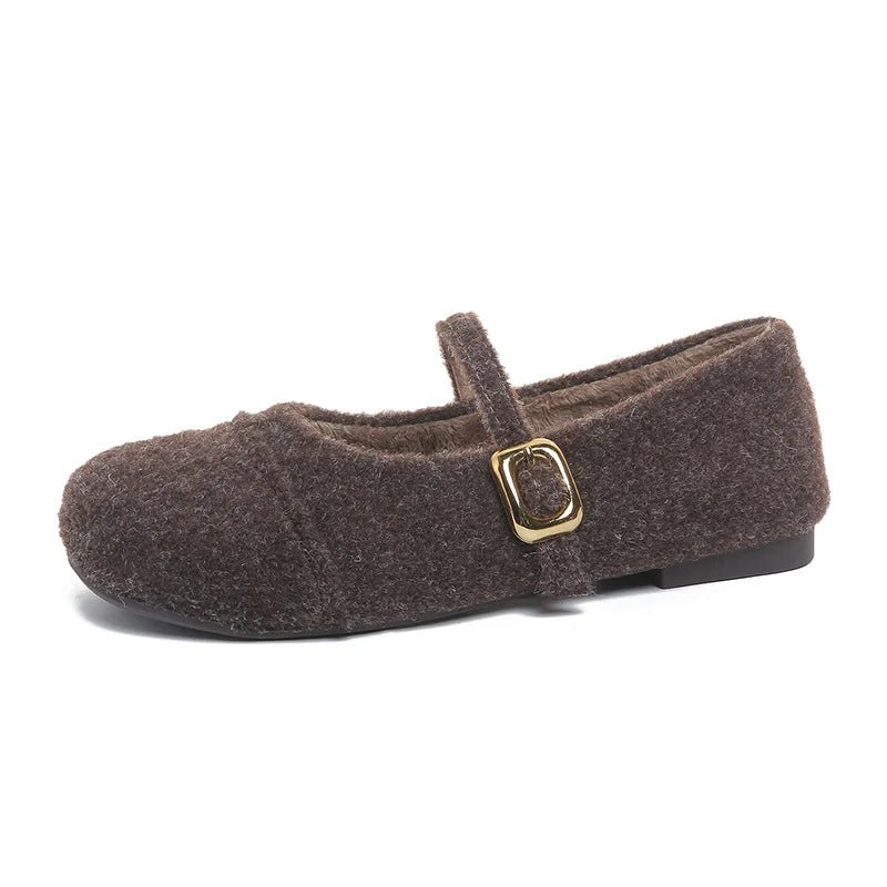 Fur Lining Women Flats Shoes Comfort Round Toe Soft Sole Outdoor Warm