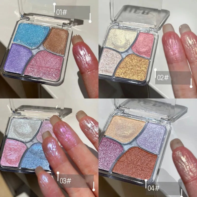 4 Face Highlighter Palette Soft Texture Long Lasting Natural Glow