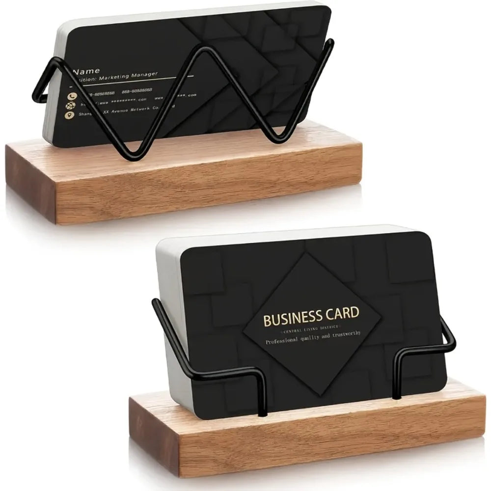 Wood Business Card Holder Desk Wooden Display Stand Postcard Office