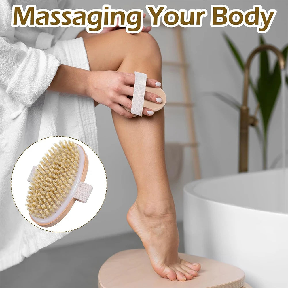 Natural Bristle Body Brush Exfoliating Dry Body Brushing Soft Bristles for Bath Home Use Zpaxo