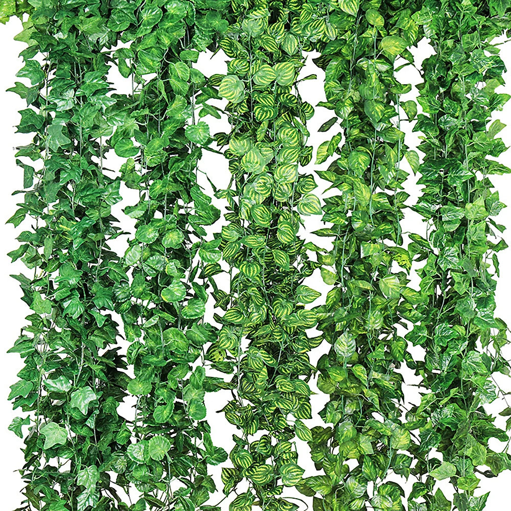 100 2M Artificial Green Leaves Ivy Vine Garland Fake Leaf Plants