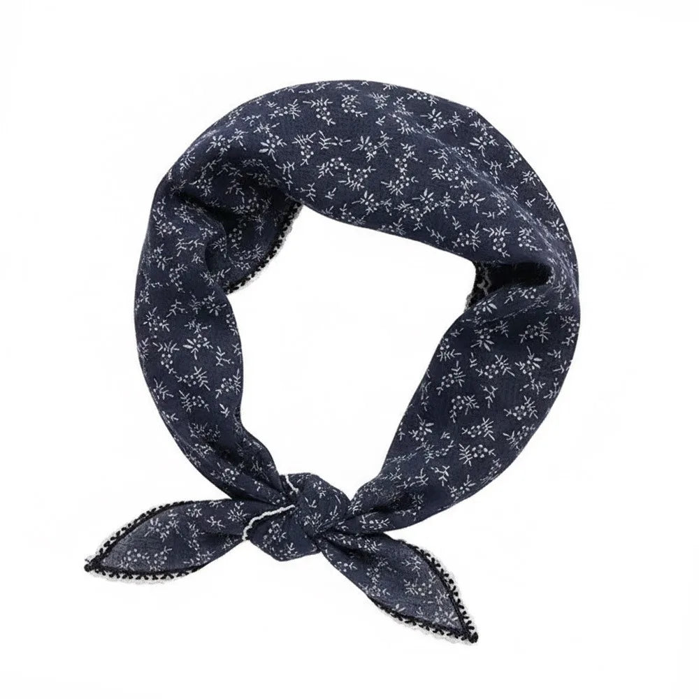 Hair Ties Lace Design Flower Neck Scarf French Style Headband Turban Head Wrap Gentle Triangle Hair Scarf Hair Styling Zpaxo Navy Blue