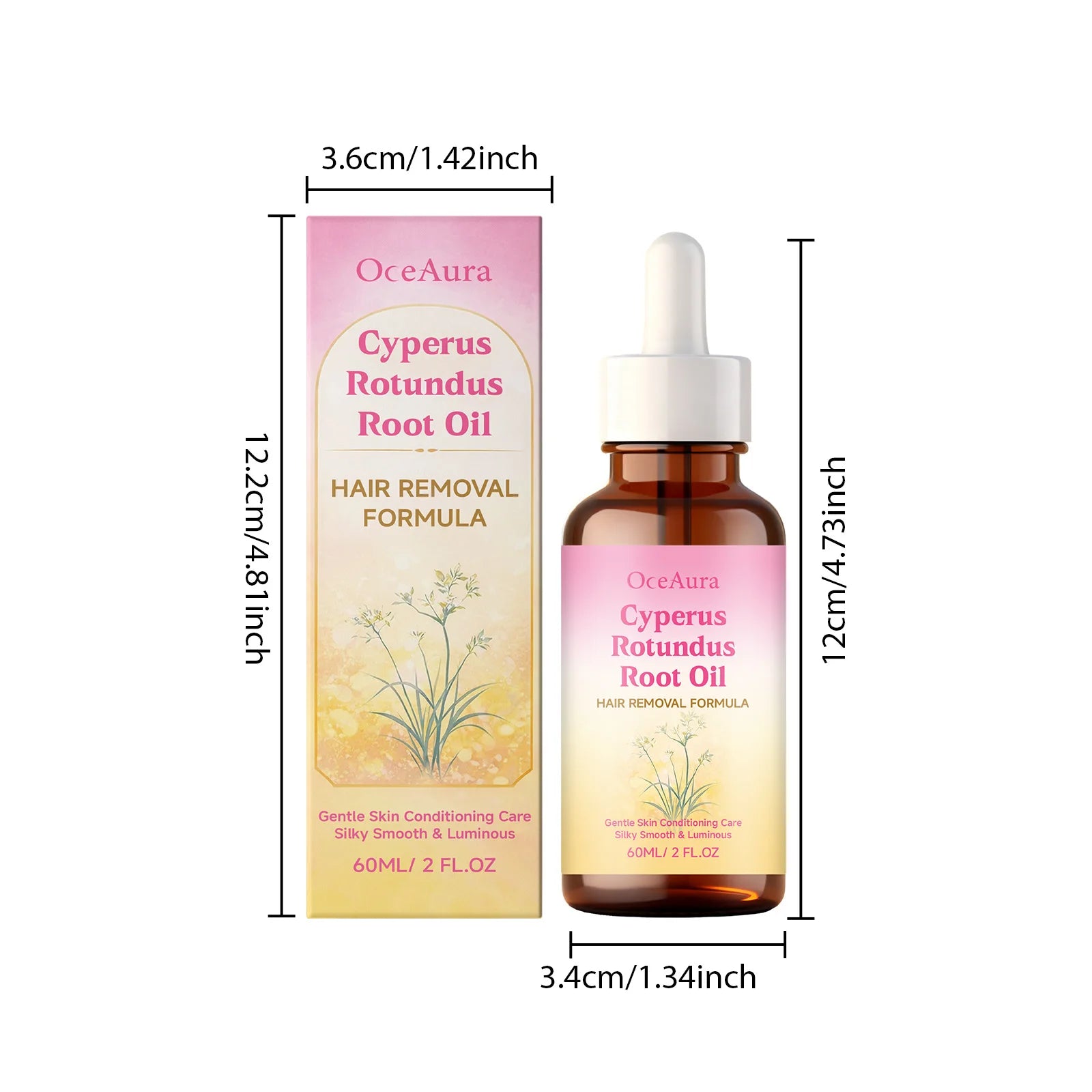 Cyperus Rotundus Root Oil for Hair Removal Smoothing Nourishing Body Skin Care Essential Oil Soothing Skin for Body Legs Arms Zpaxo 60ml Boxed