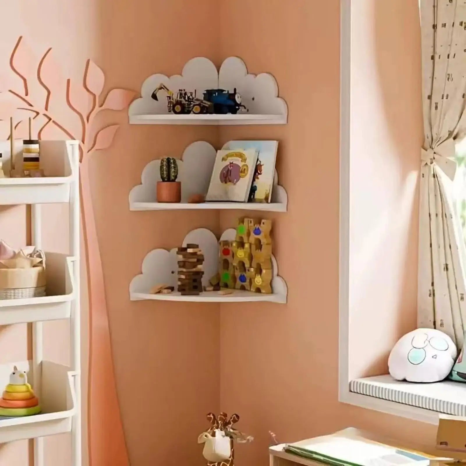 Cloud Wall Shelf 3 Wooden Corner Shelves Floating Bookshelf Kids Room