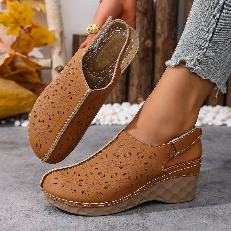 Women Sandals Comfortable Non Slip Beach Shoes Hollow Out Wedge Zpaxo Brown 36