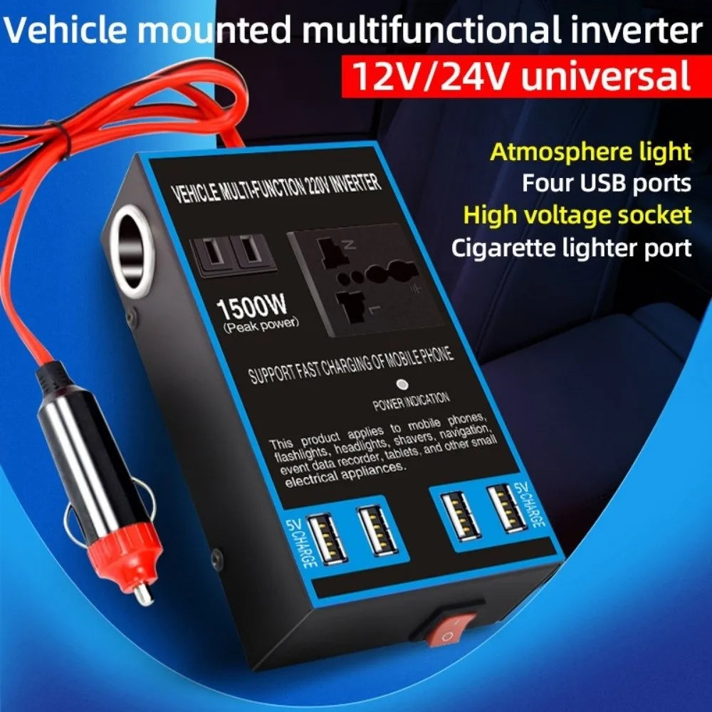 Power Portable Car Inverter DC 12V 24V AC 110V 220V 1500W Universal Zpaxo