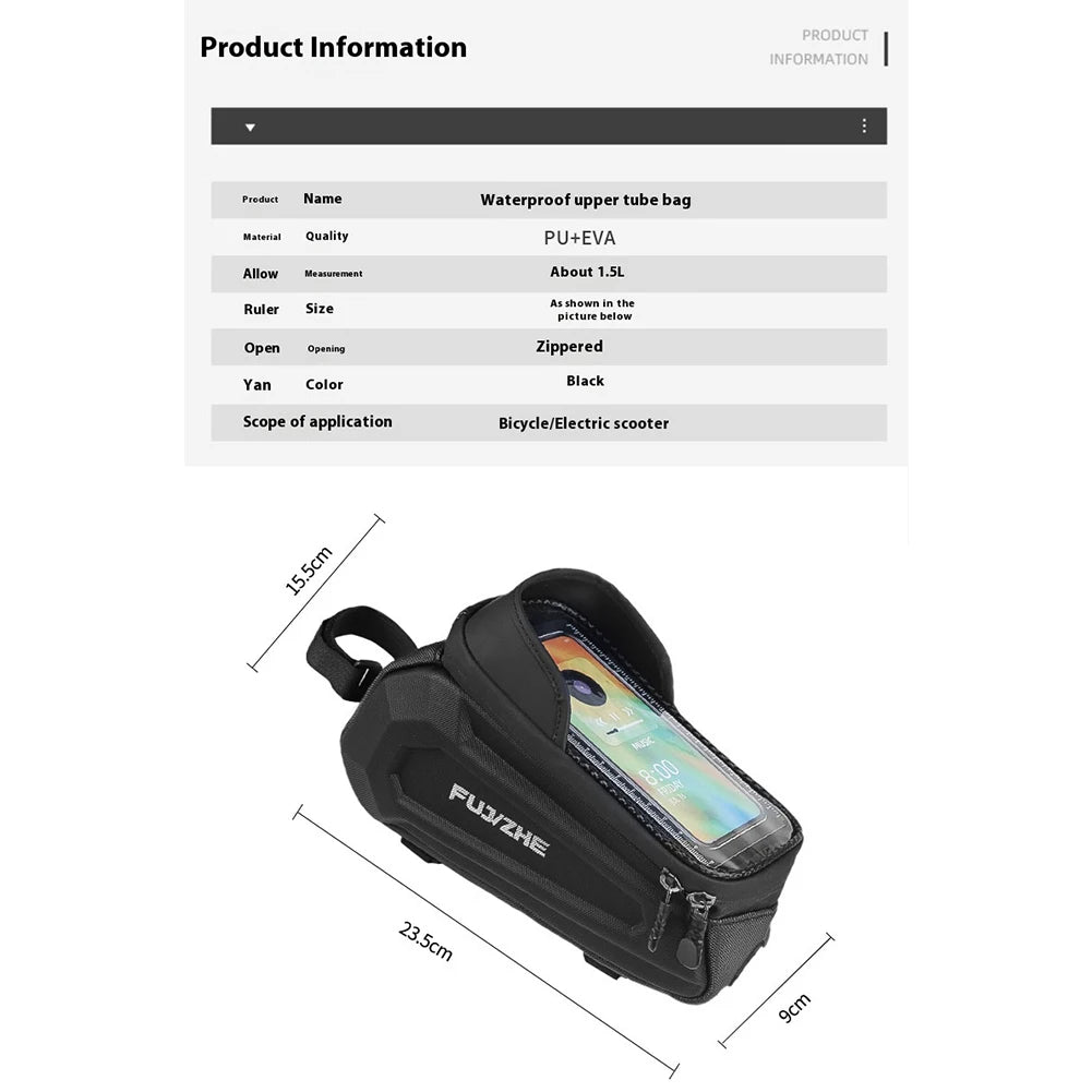 Bike Tube Bag Hard Shell Front Frame Touch Screen Phone Pouch Road