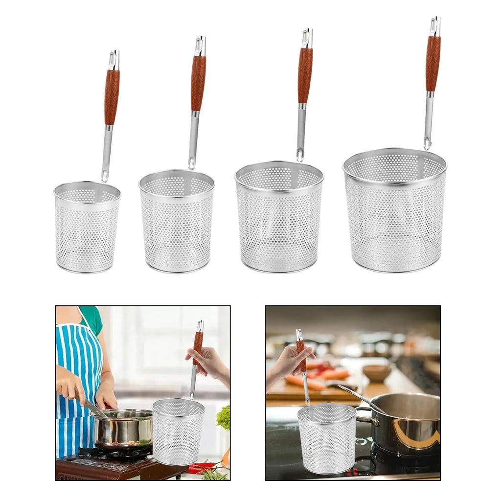 Stainless Steel Mesh Strainer Basket with Wooden Handle Mesh Strainer Basket Zpaxo