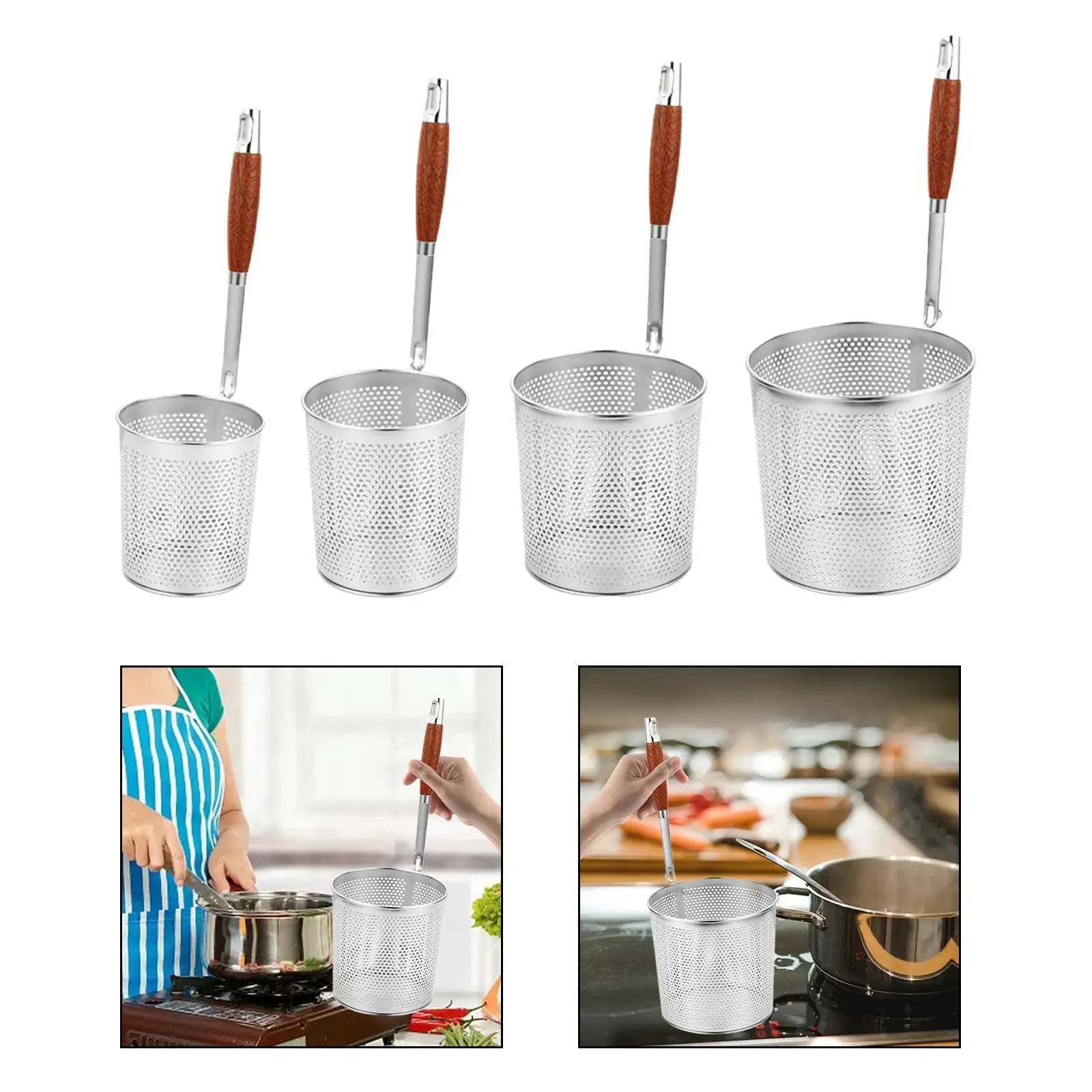Stainless Steel Mesh Strainer Basket with Wooden Handle Mesh Strainer Basket Zpaxo