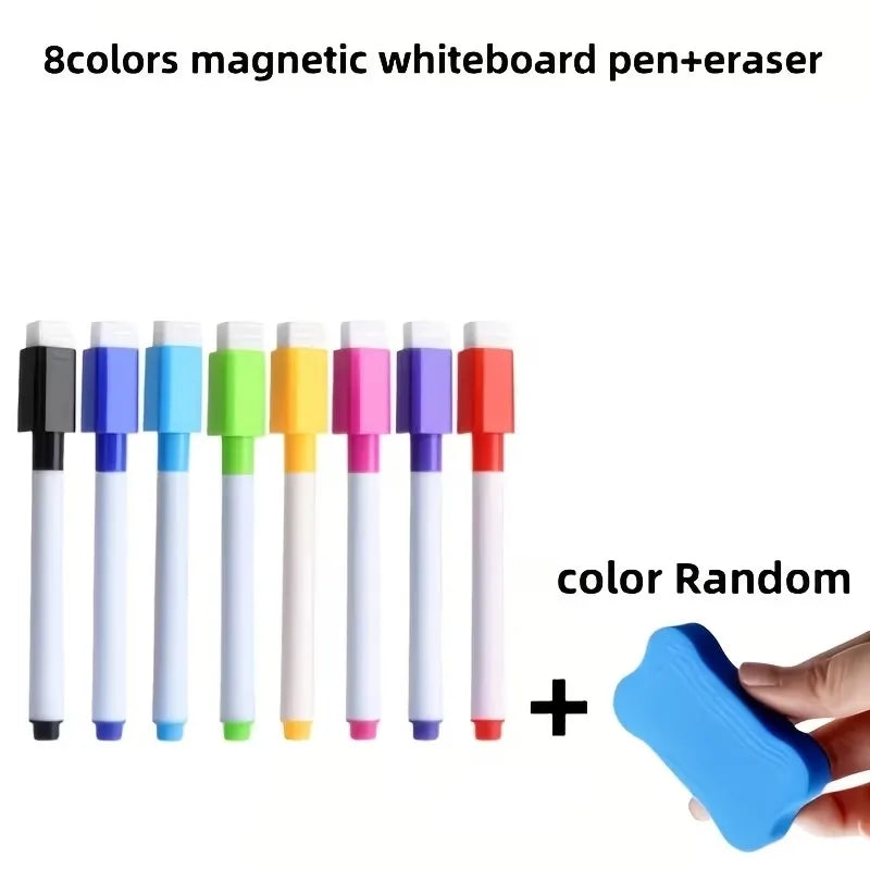 8 Colors Dry Erase Marker Magnetic Eraser Home Office Classroom Zpaxo 1set