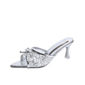 Bowknot Mesh Slippers Women's Shiny Designer Peep Toe Breathable Zpaxo Silver 37