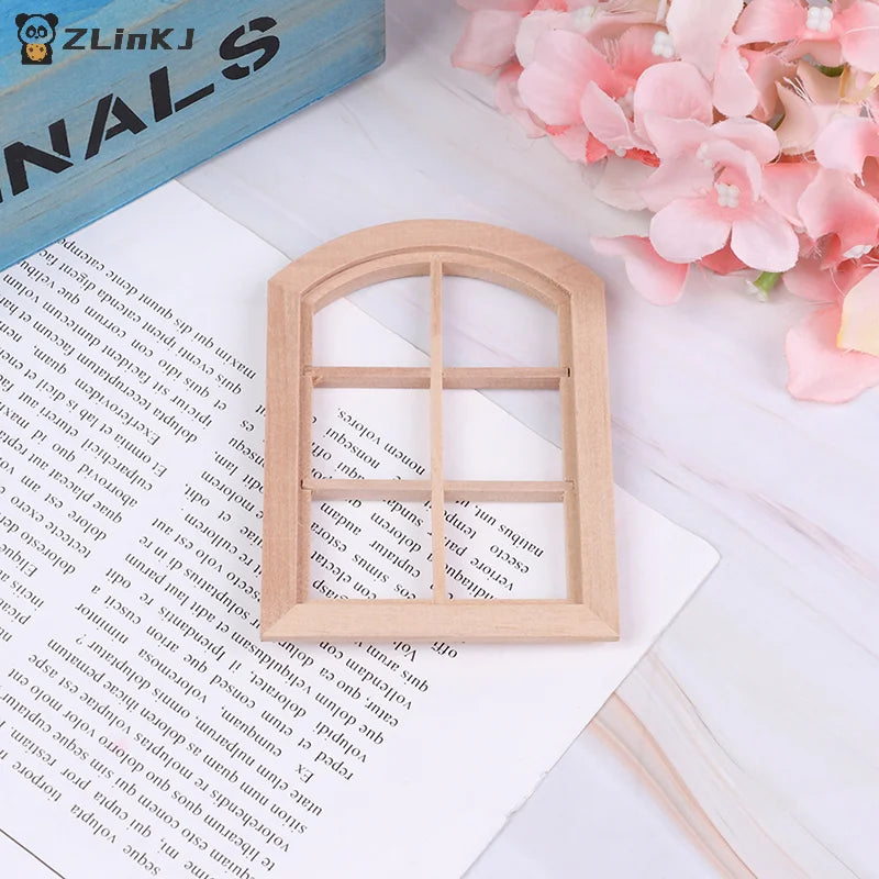 ▶1:12 Dollhouse Miniature Wooden Arched Window Model Furniture Accessories Zpaxo