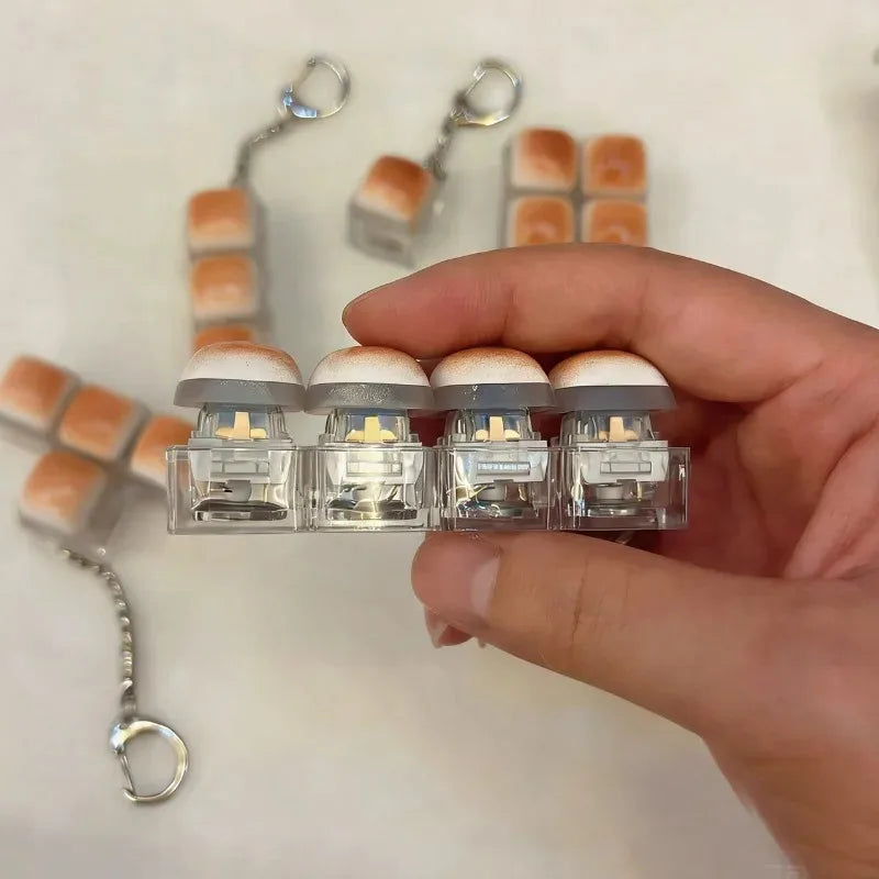 Bread Keycap Stress Relief Clicker Keychain Mechanical Keyboard