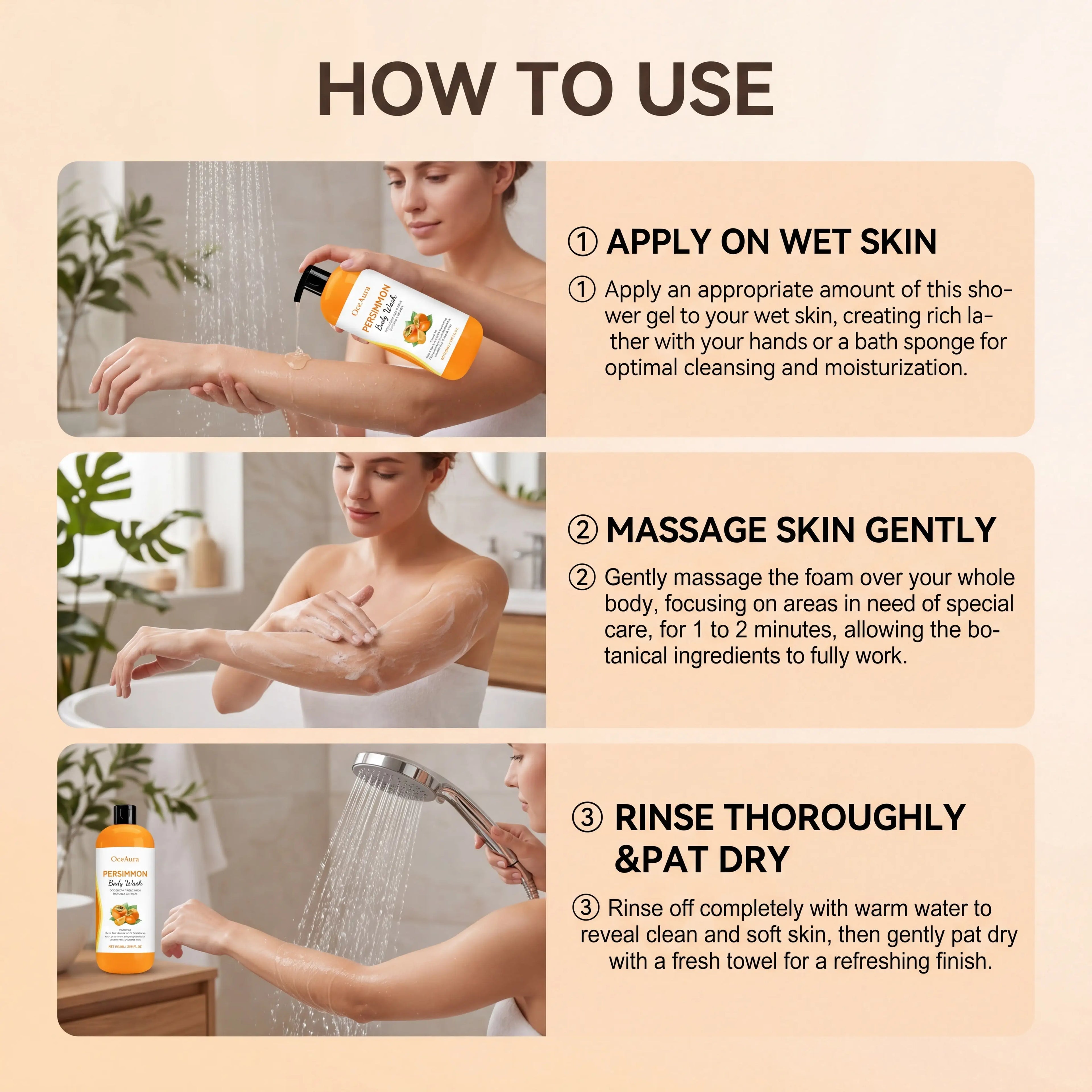 100ml Persimmon Body Wash Rosemary Lavender Flaky Skin Care Stabilizing Restoring Deep Hydration Lock Portable Travel Shower Gel Zpaxo