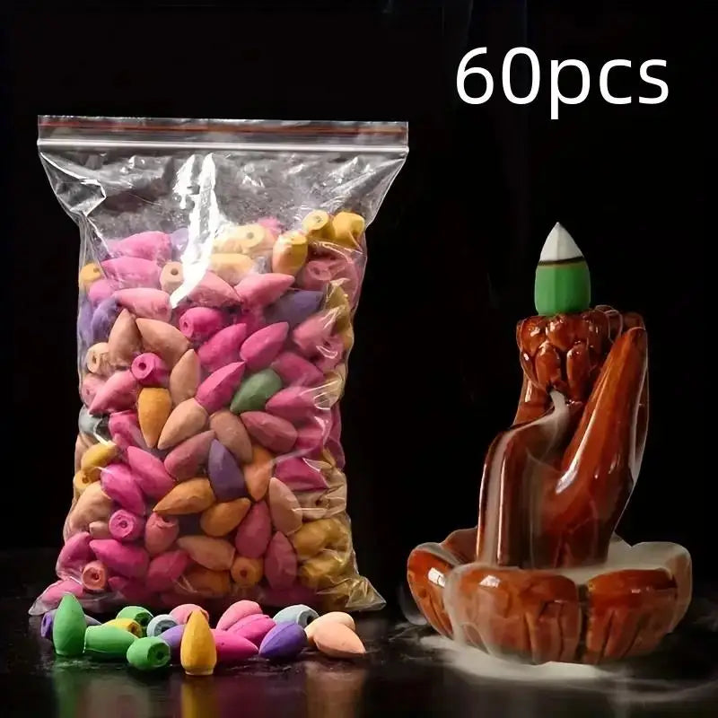 60 packs of natural incense cones | sandalwood, floral fragrance, suitable for meditation/yoga | home, bathroom and Spa Zpaxo 60pcs 1