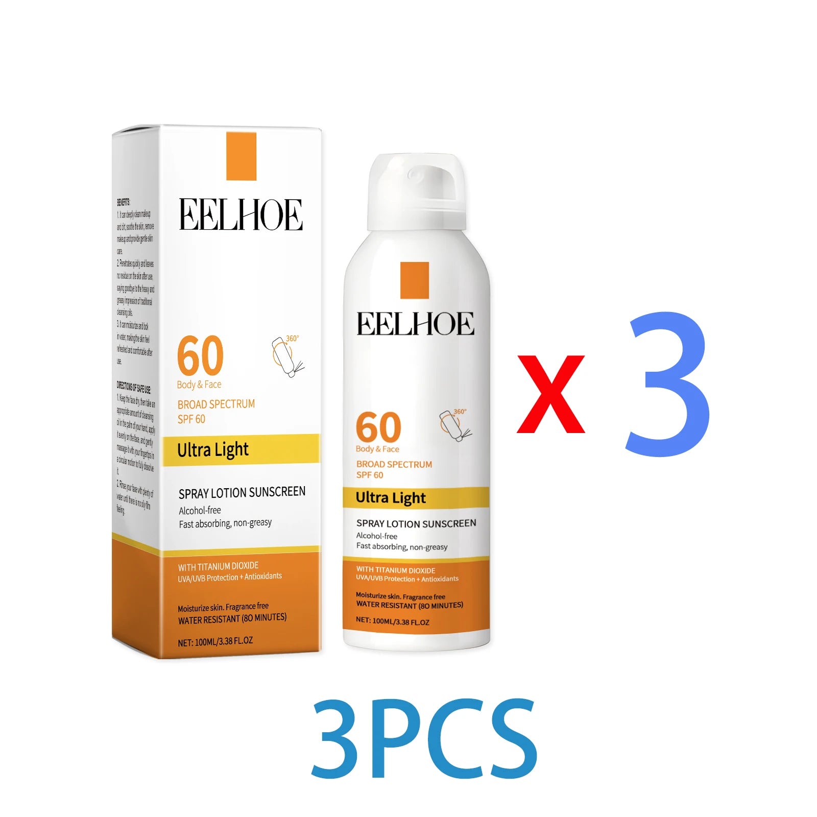 Moisturizing Sunscreen Spray SPF 50 PA+ Lightweight Non-Greasy Hydration Mist for Sensitive Skin Daily UV Protection Makeup Base Zpaxo 3PCS