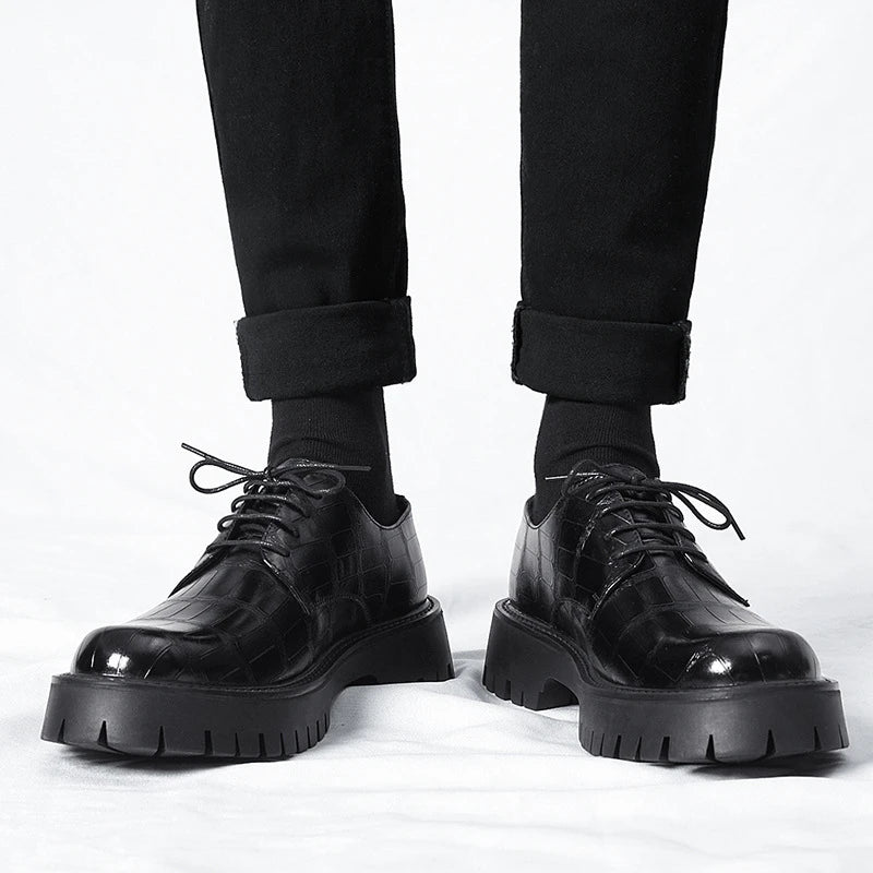 Mens Black Crocodile Embossed Leather Lace Up Dress Shoes Thick Lug Zpaxo