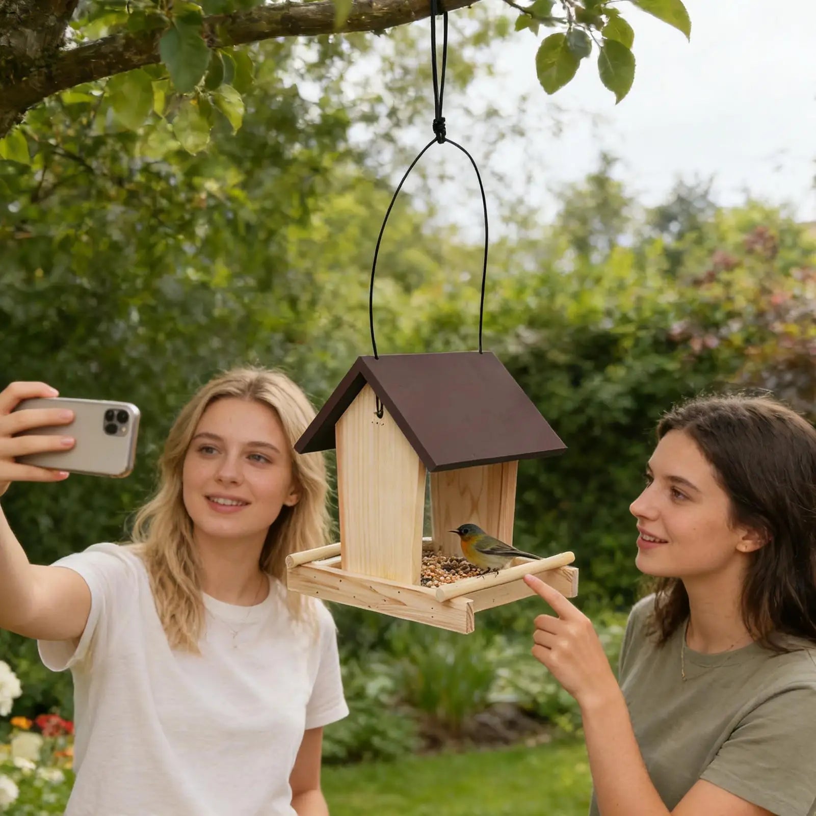 Bird Feeder Houses Outside Supports Bowl Perch Rope House Balcony