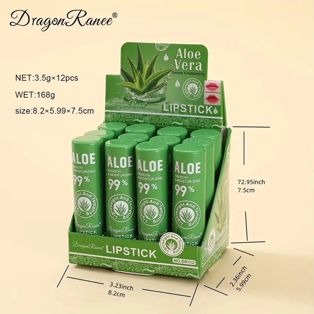 12-Piece Aloe Vera Lip Balm Set, Long-Lasting Moisturizing, Non-Stick, Waterproof, Color-Changing Jelly Lipstick Containing Plan Zpaxo