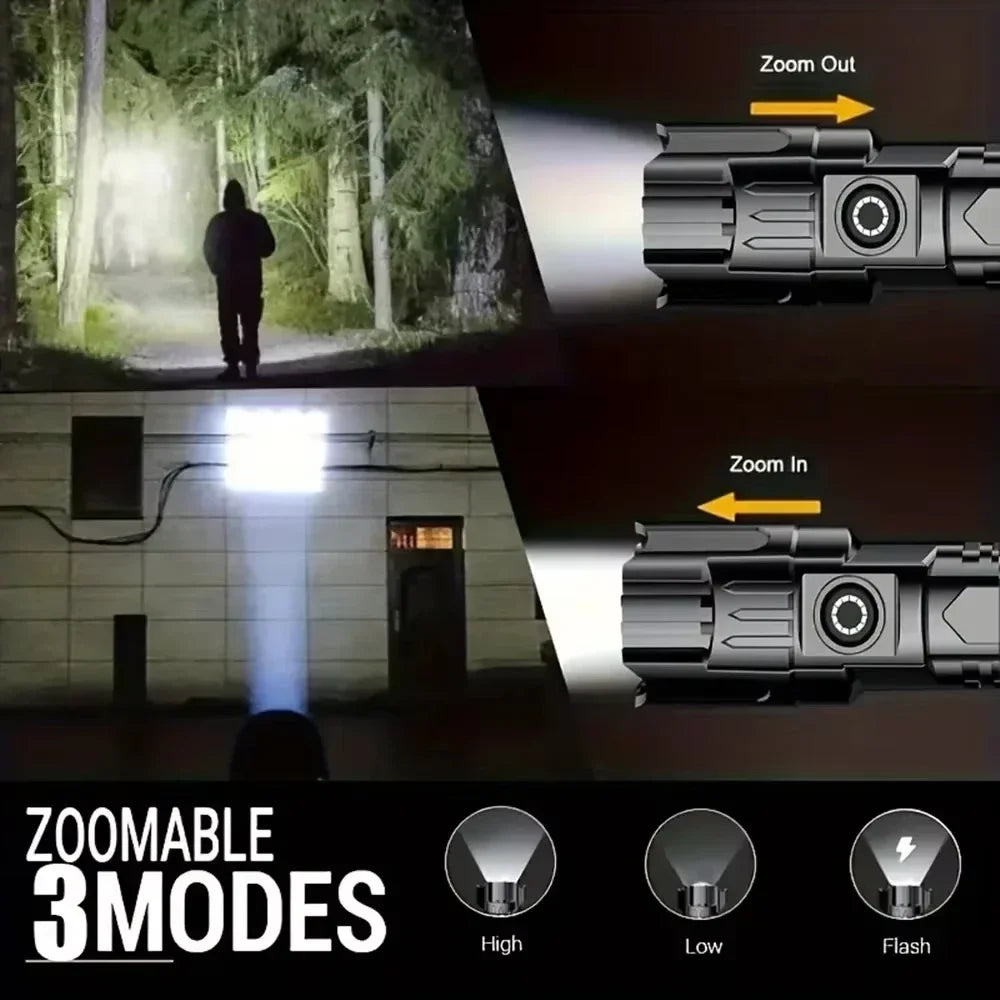 XHP50 Zoomable LED Rechargeable Flashlight – USB Type-C