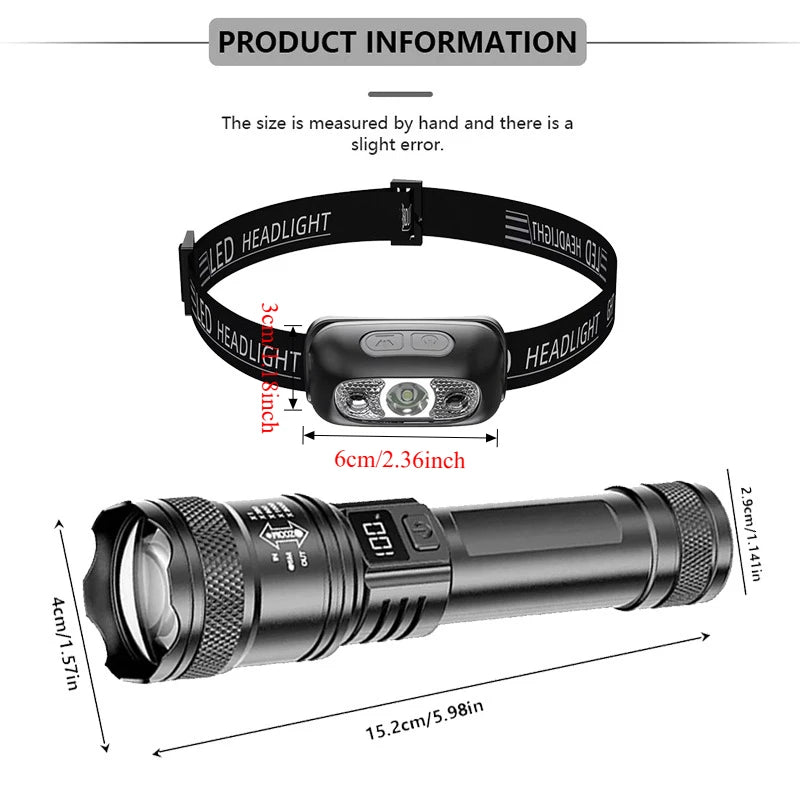 Rechargeable 2000LM LED Flashlight – Zoomable, LCD, IP67