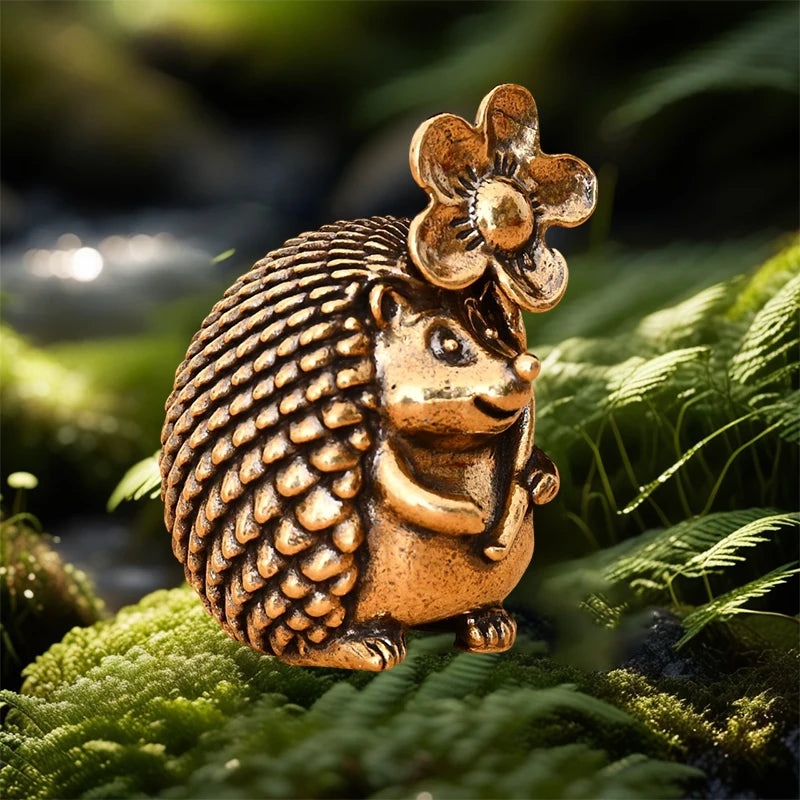 Retro Brass Ornament Small Hedgehog Figurines Copper Tea Pet Home Zpaxo