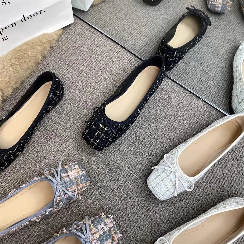 Flat Shoes for Women Large Size Spring Autumn 2024 New Butterfly Bow Shallow Mouth Flat Shoes Women's Square Toe Ballet Shoes Zpaxo