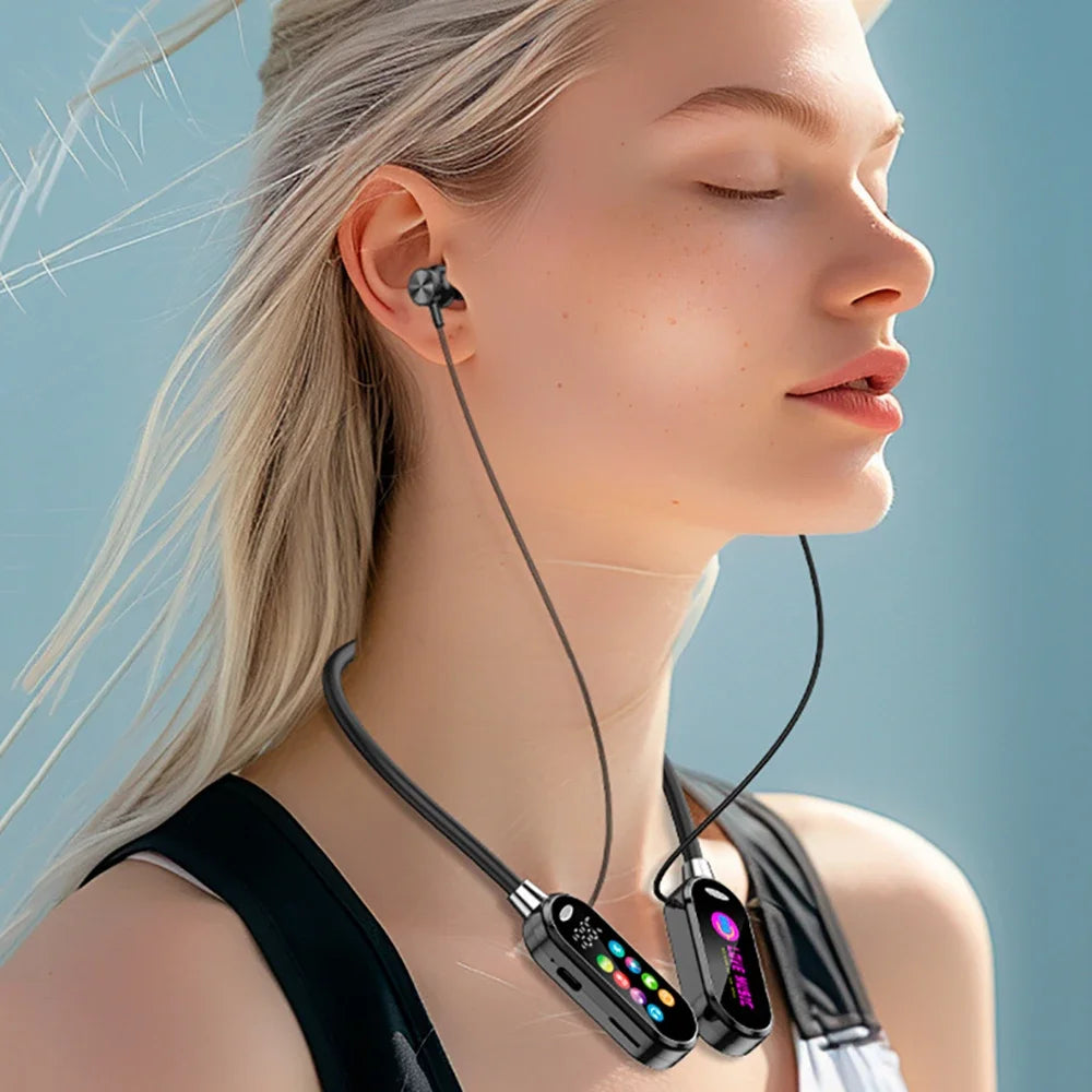KEBIDUMEI Bluetooth 5 4 Earphones Neckband Headphones Screen Wireless
