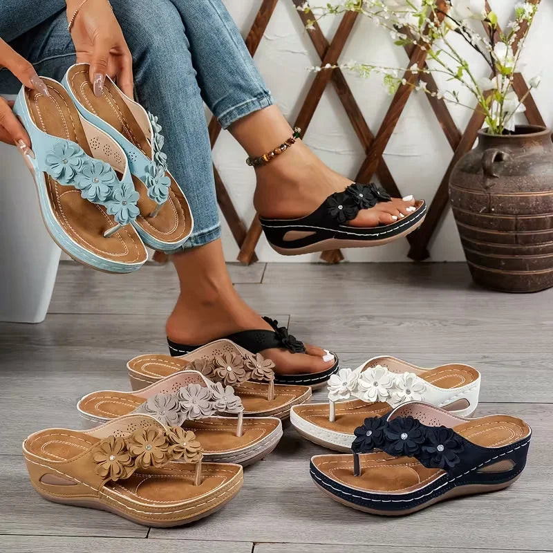 Women Platform Slippers Flowers Wedges Shoes Summer Lightweight Flip Zpaxo