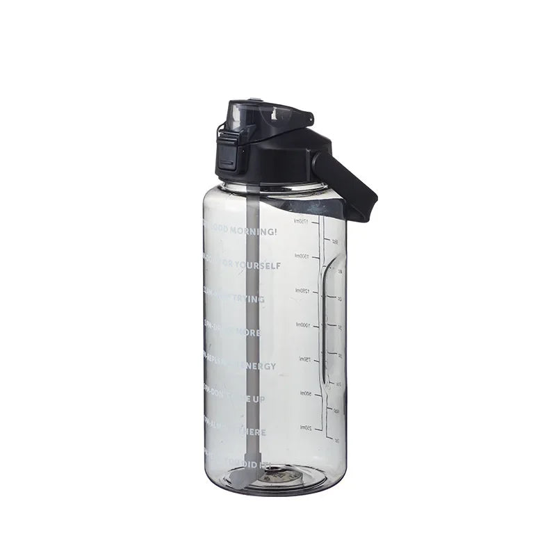 Sports Drinking Bottles Time Marker Men Women Water Bottle Straw Zpaxo black 2000ml