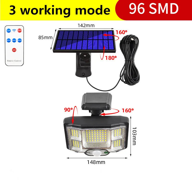 Solar LED Lights Outdoor Motion Sensor Split Lamp Remote Waterproof Zpaxo Separation-96LED China Mainland