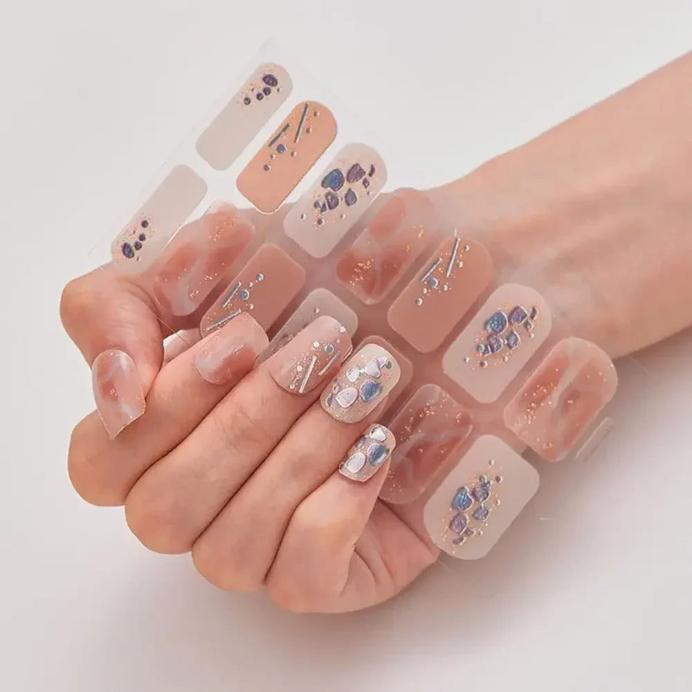 1Sheet Gel Nail Stickers Simple Glittering Polish Strips Art Zpaxo Design02