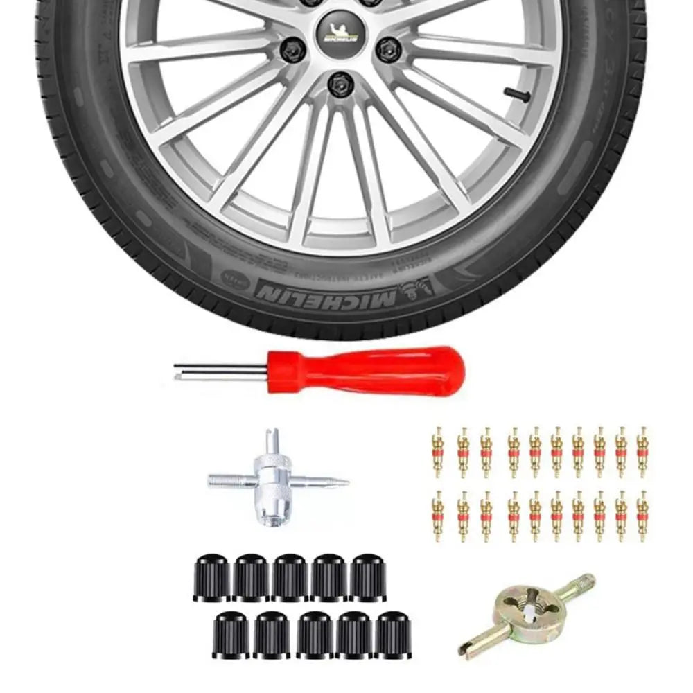 33Pcs Multi Function Tire Valve Stem Installer Tool Set Rust-proof Sturdy Valve Stem Core Remover Tool Universal Metal Zpaxo
