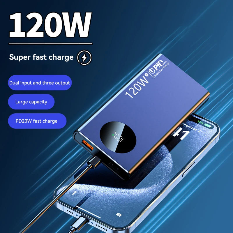 500000mAh Power Bank 120W Super Fast Charging PD20W Dual Way Digital Display Airplane Safe CCC For iPhone Samsung Xiaomi Zpaxo