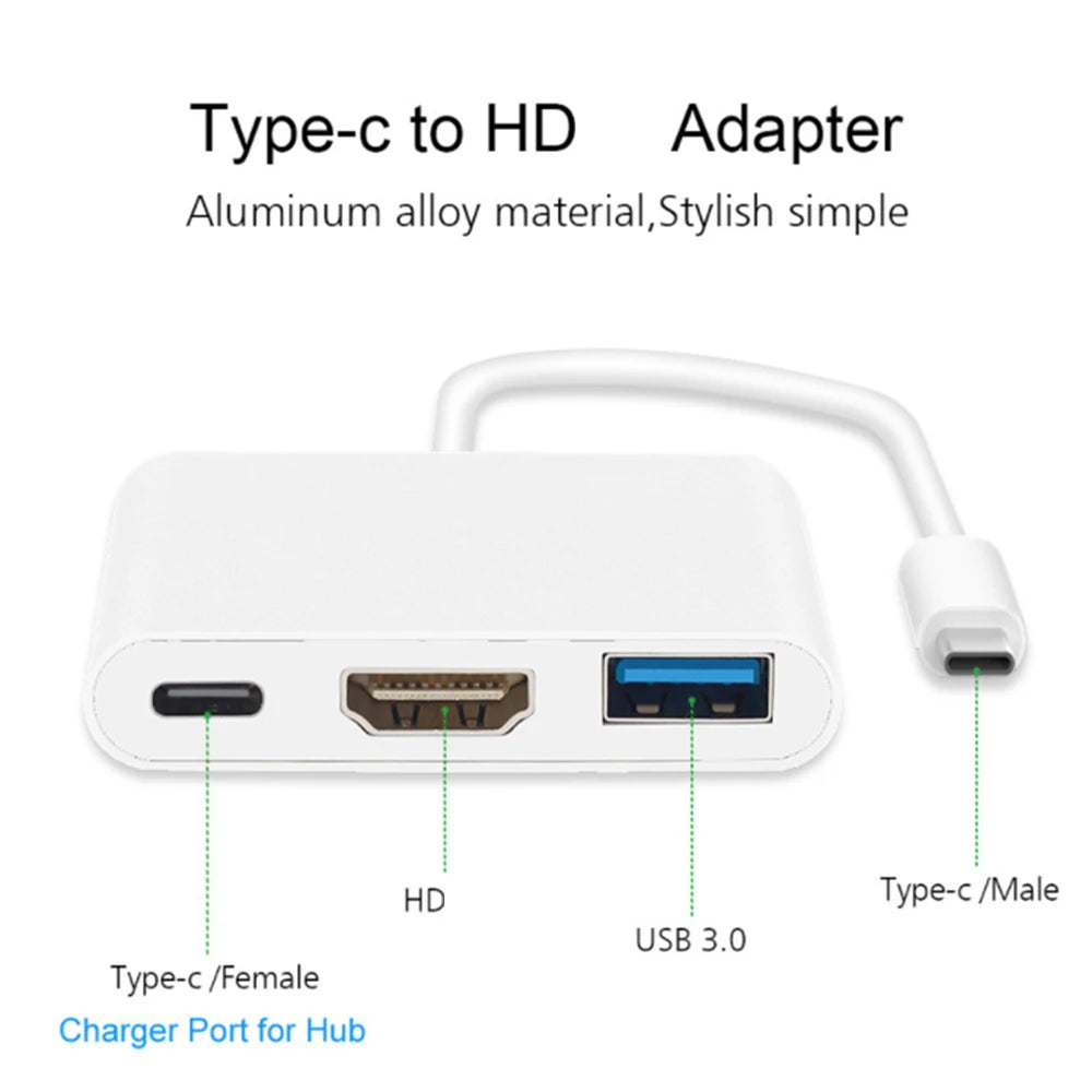 Type C To HDMI-Compatible USB 3.0 Charging Adapter Converter USB-C 3.1 Hub Adapter For Mac Air Pro Huawei Mate10 Samsung S8 Plus Zpaxo