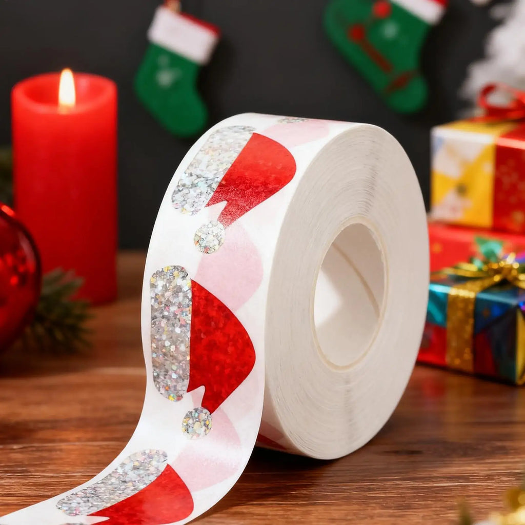 Santa Hat Stickers Roll 500 Christmas Adhesive Holiday Seals Decals
