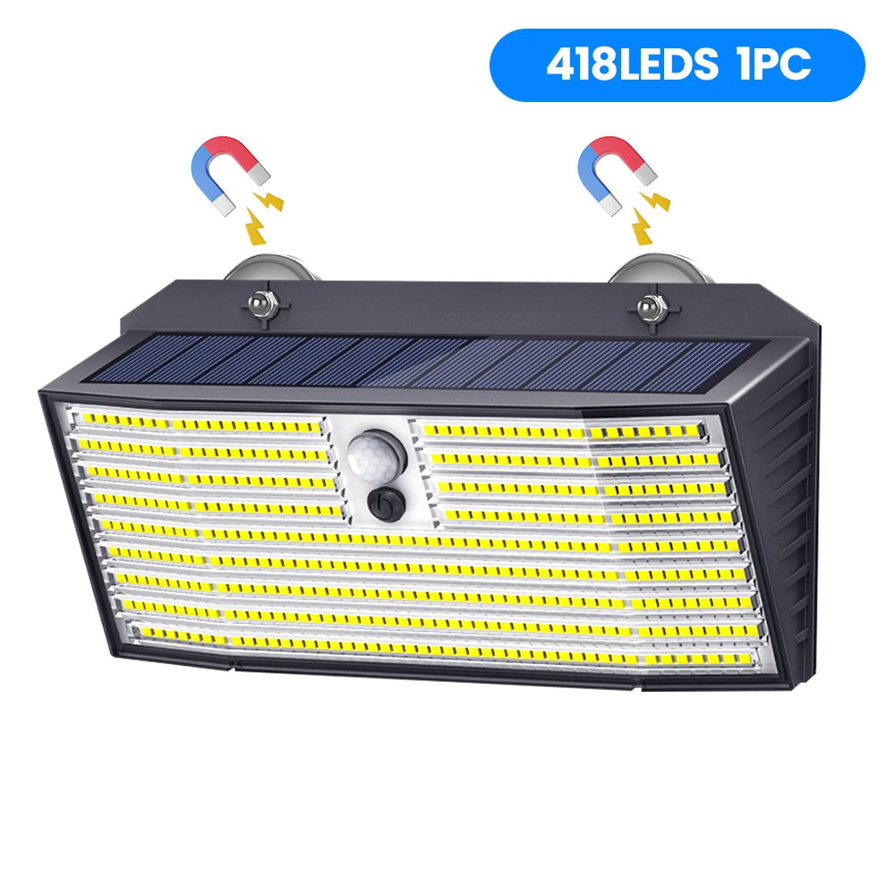 Outdoor Magneti Solar Light 418LED Solar Light with 3 Lighting Modes 800LM IP65 Waterproof Wall Light For Yard Garden Camping Zpaxo 418LED 1PCS