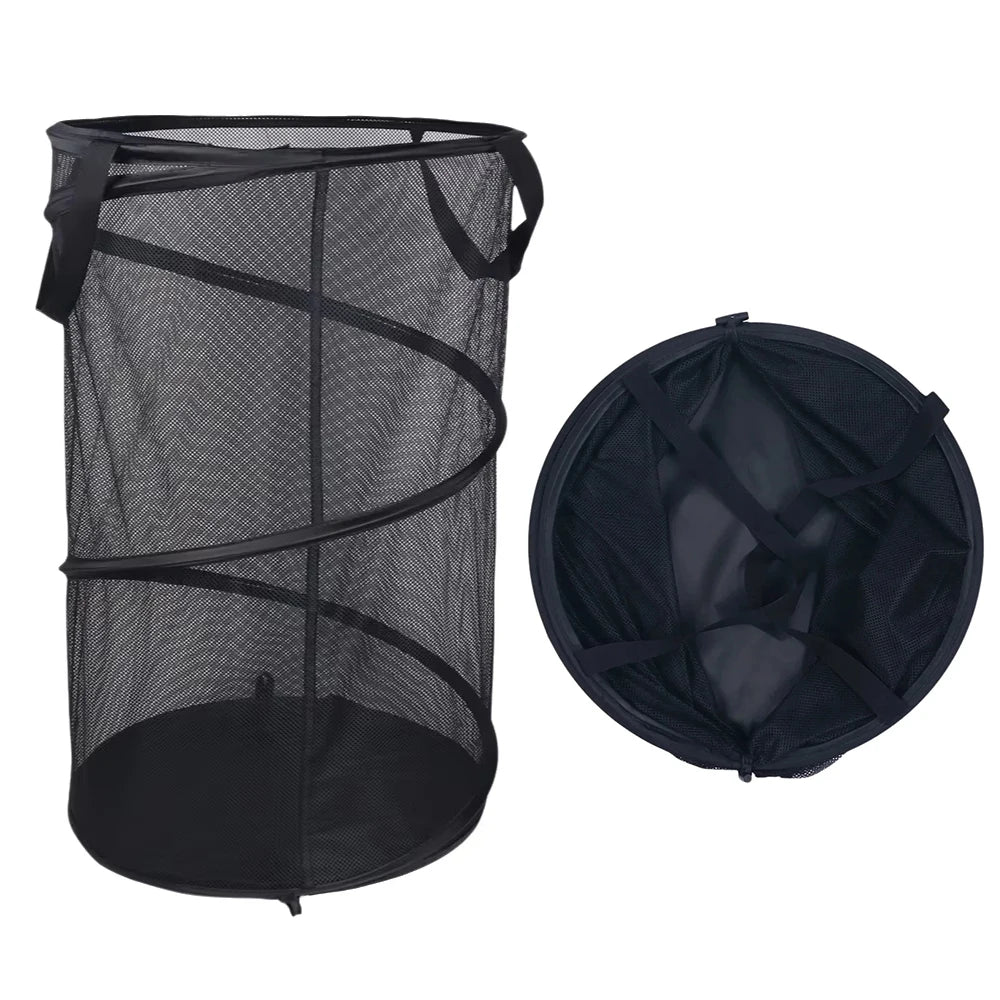 Mesh Collapsible Laundry Basket Foldable Large Clothes Hamper with Handles for Laundry Room Bathroom Black Zpaxo