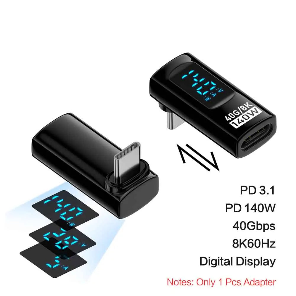 90° USB-C Adapter – 40Gbps, PD 140W, 8K 60Hz, Thunderbolt 4 USB-C Adapter Zpaxo 90D Up Black